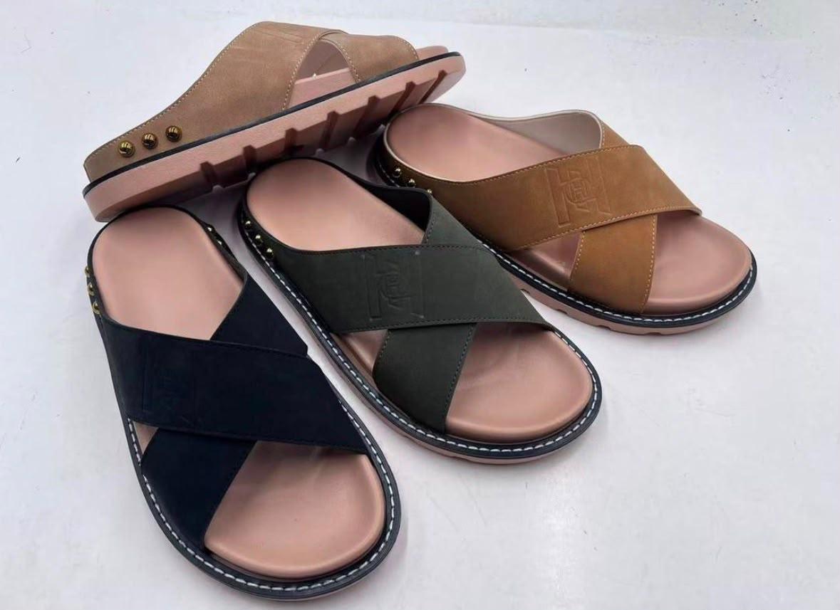 Men's Premium Suede Cross-Strap Slides