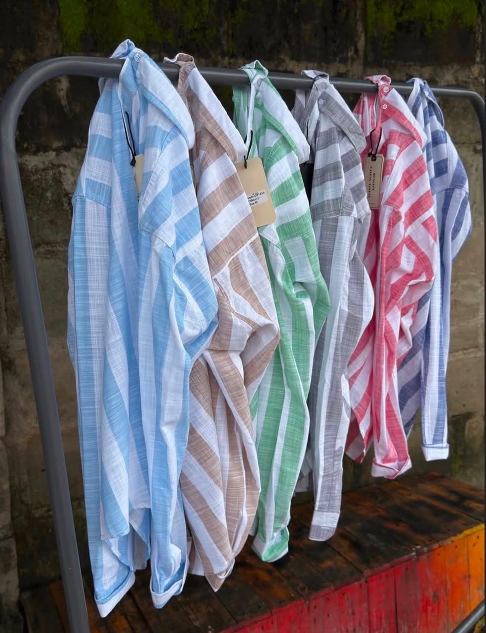 Men's Casual Linen-Blend Vertical Striped Shirts